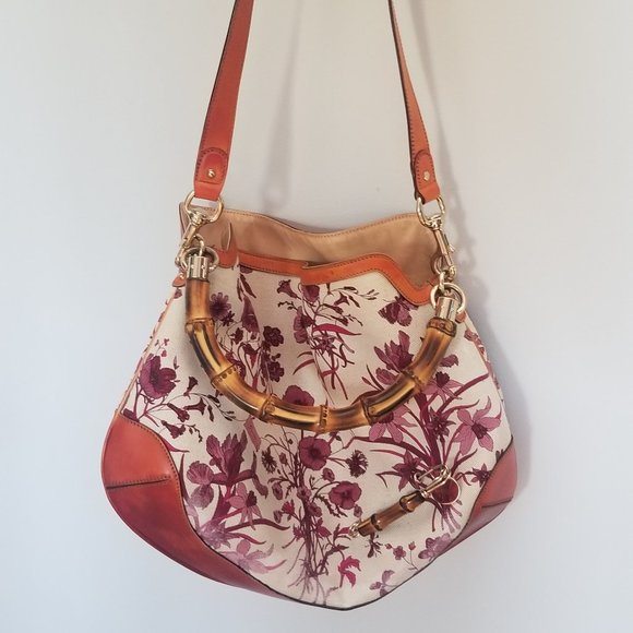 Gucci Multicolor Floral Canvas and Leather Peggy Bamboo Hobo - Picture 10 of 13
